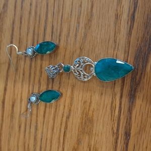 Rough Emerald Sterling Silver Pendant & Earrings